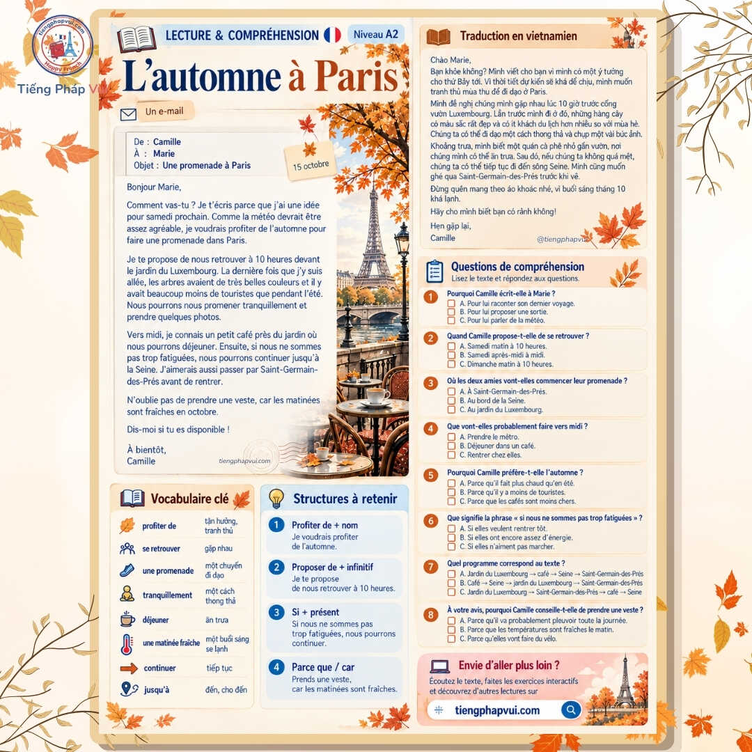 Mùa thu Paris - Bài đọc hiểu DELF A2